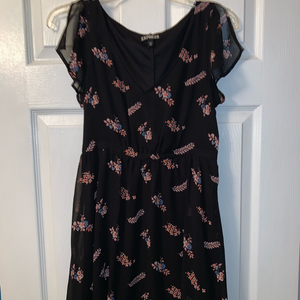 Express Black and Floral Print Dress